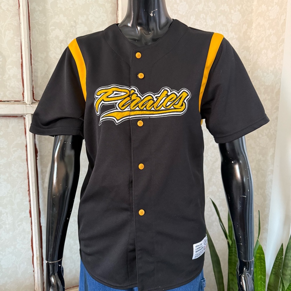 MLB True Fan Short Sleeve Pittsburgh Pirates Button Up Jersey Sz Large
